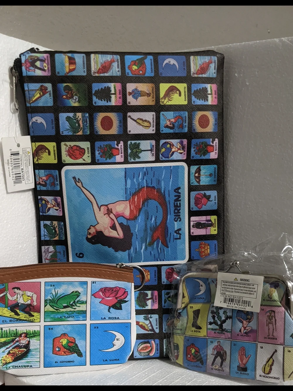 La Sirena Mermaid Print Zip Pouch - Multicolor LOTERIA Mexican Theme